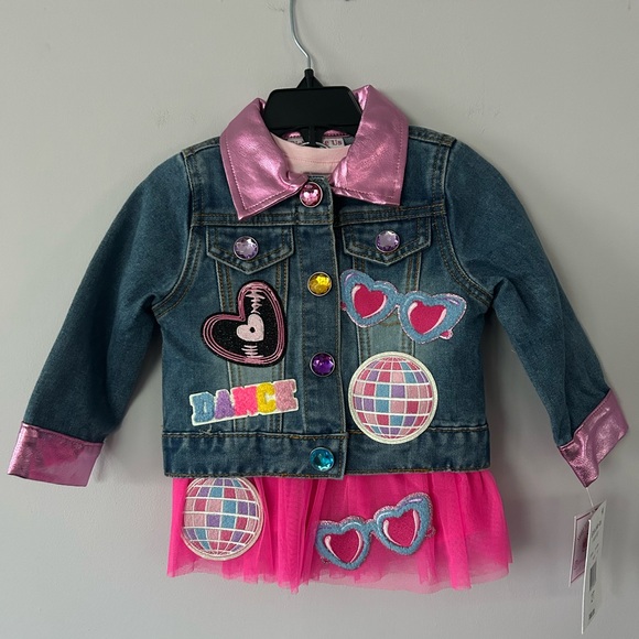 Little Girls “Dance it Out” patch detailed Jacket, Tee, & Tutu Set, NWT, Size 2T - Picture 4 of 10